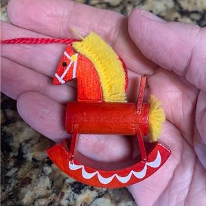 Vintage Erzgebirge Germany 1960’s Rocking Hobby Horse Hand Painted Ornament